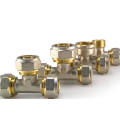 EM-F-A118 NIckel plated 3-way compression connector brass tee pipe fitting